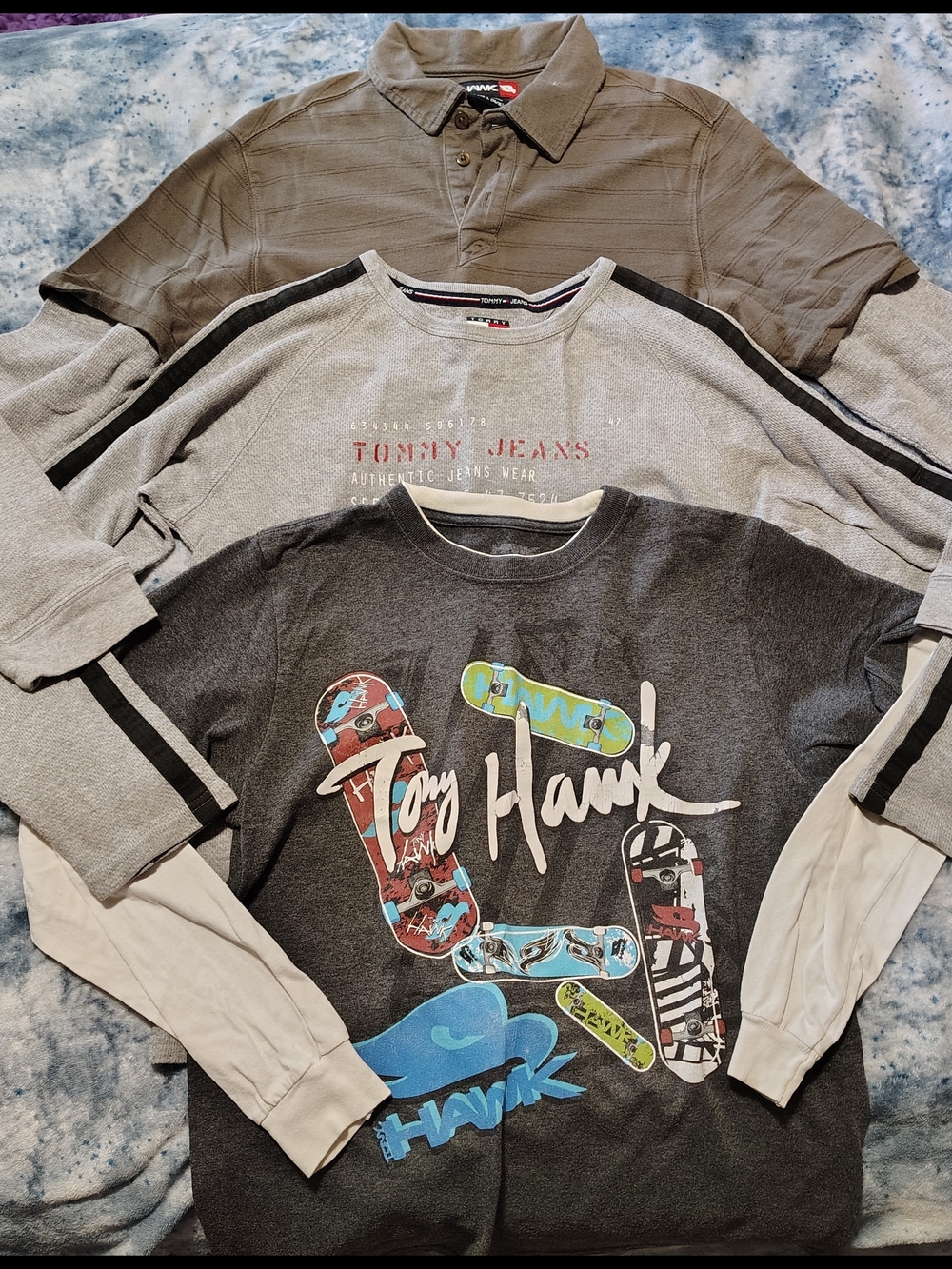 Tommy Jeans & Tony Hawk Layered Long Sleeve Tops - Gray, Charcoal, Brown